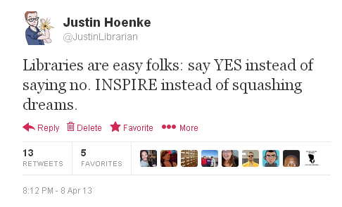 Twitter - JustinLibrarian- Libraries are easy folks- say ...